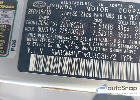 2019 Hyundai Santa Fe Xl Se from USA, damaged, VIN KM8SM4HF0KU303672